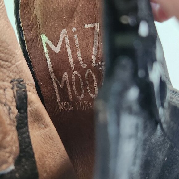 Miz Mooz New York Black Leather Open Toe Ankle Wedge Shoe Size 37 - Picture 8 of 9